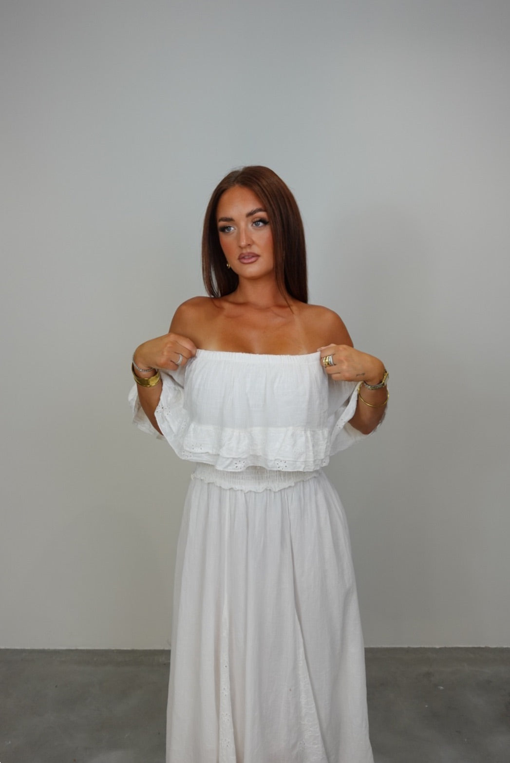Robe longue brodée - blanche