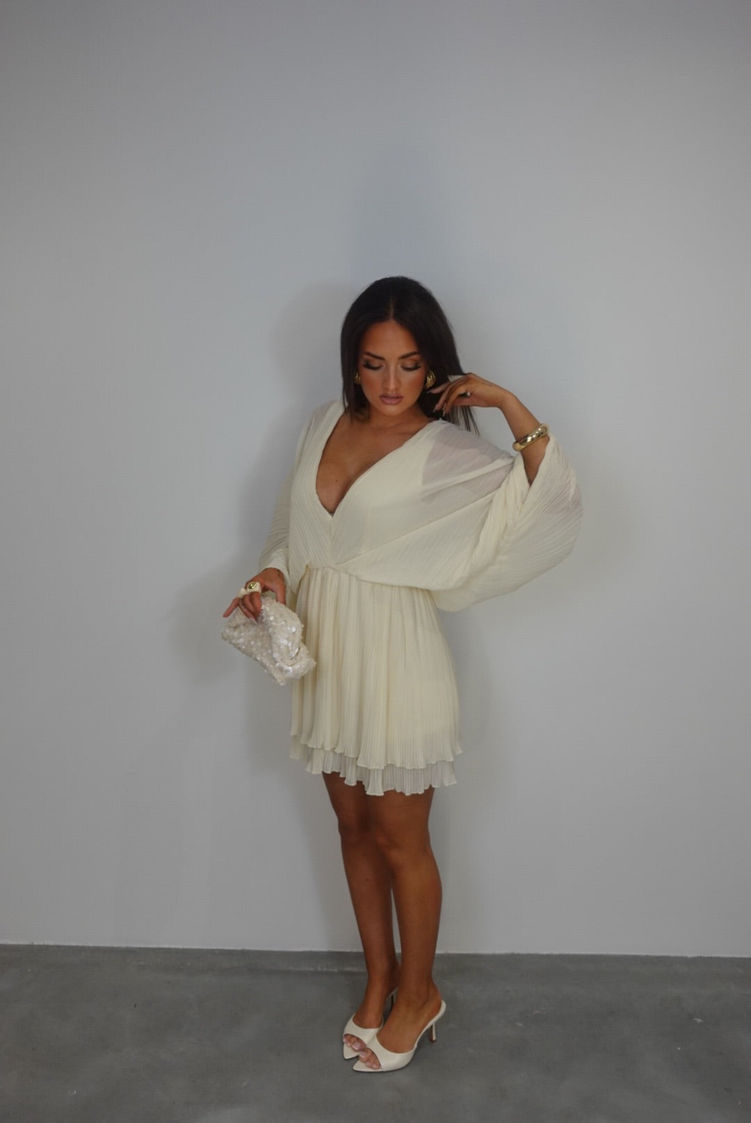Robe courte plissée - jaune