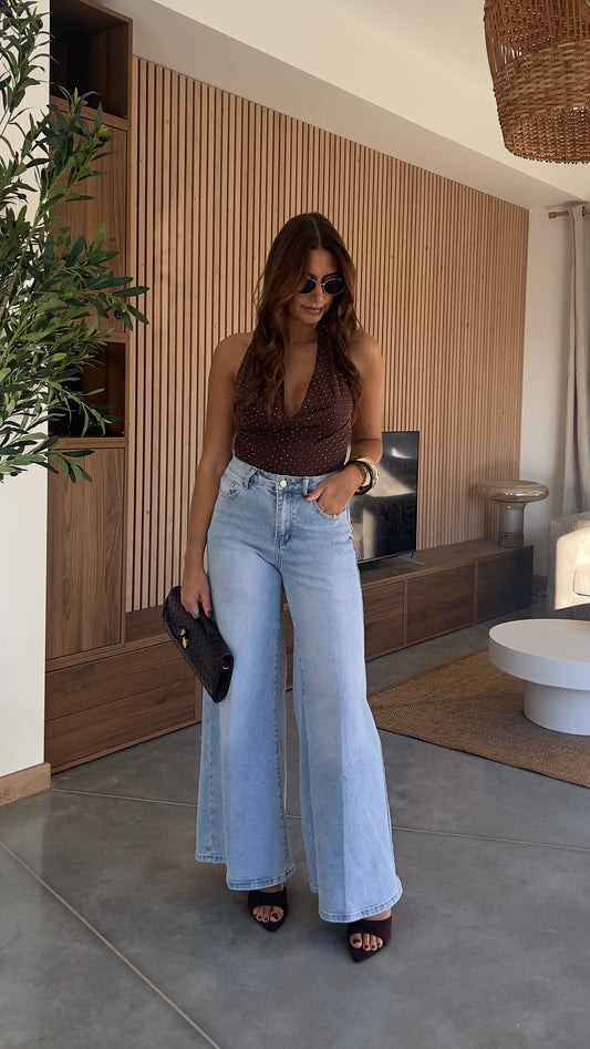 Body plongeant strass - chocolat