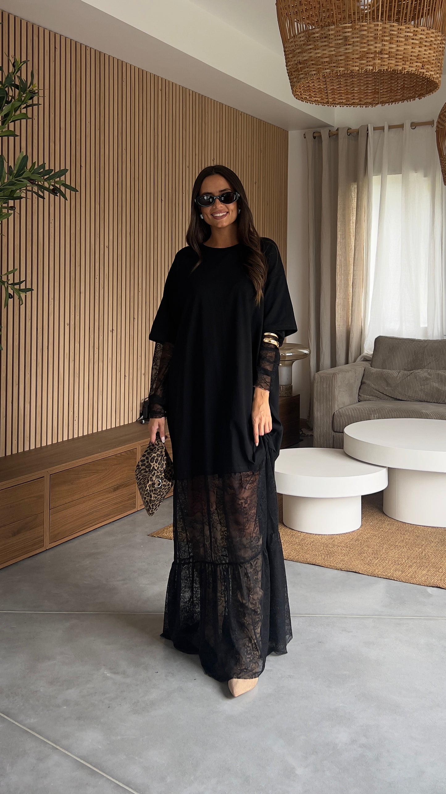 Robe longue en dentelle - noire