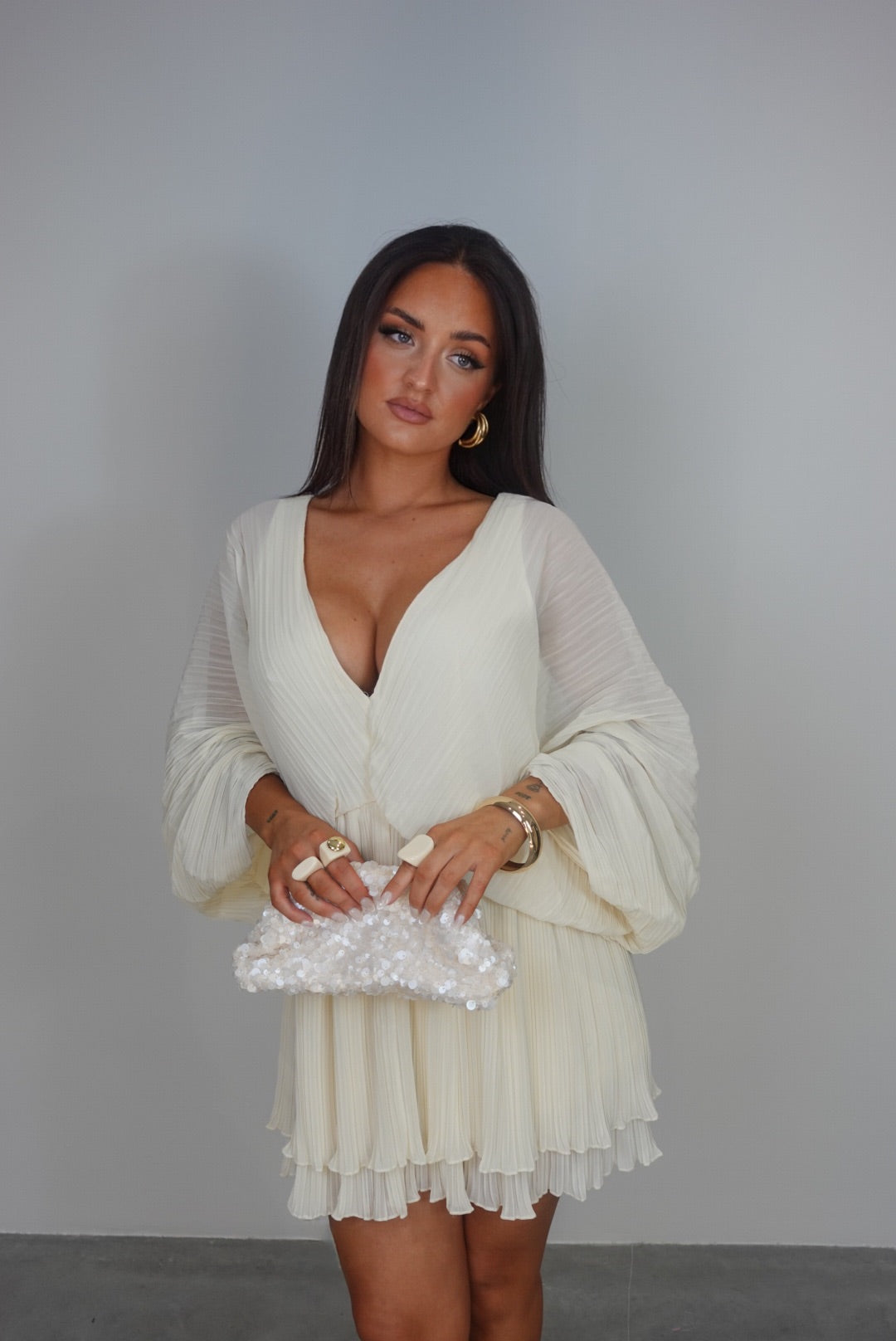 Robe courte plissée - jaune