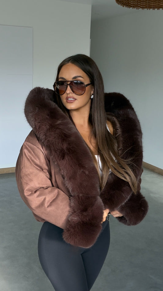 Manteau court bouffant - chocolat