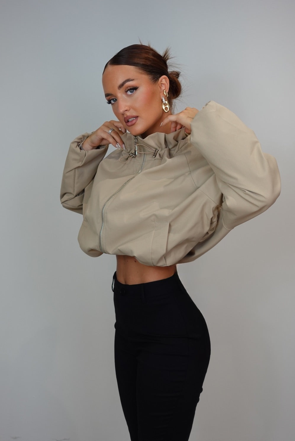 Veste bouffante mi saison - taupe