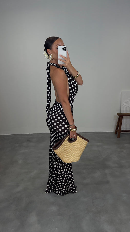 Robe longue à pois - noir