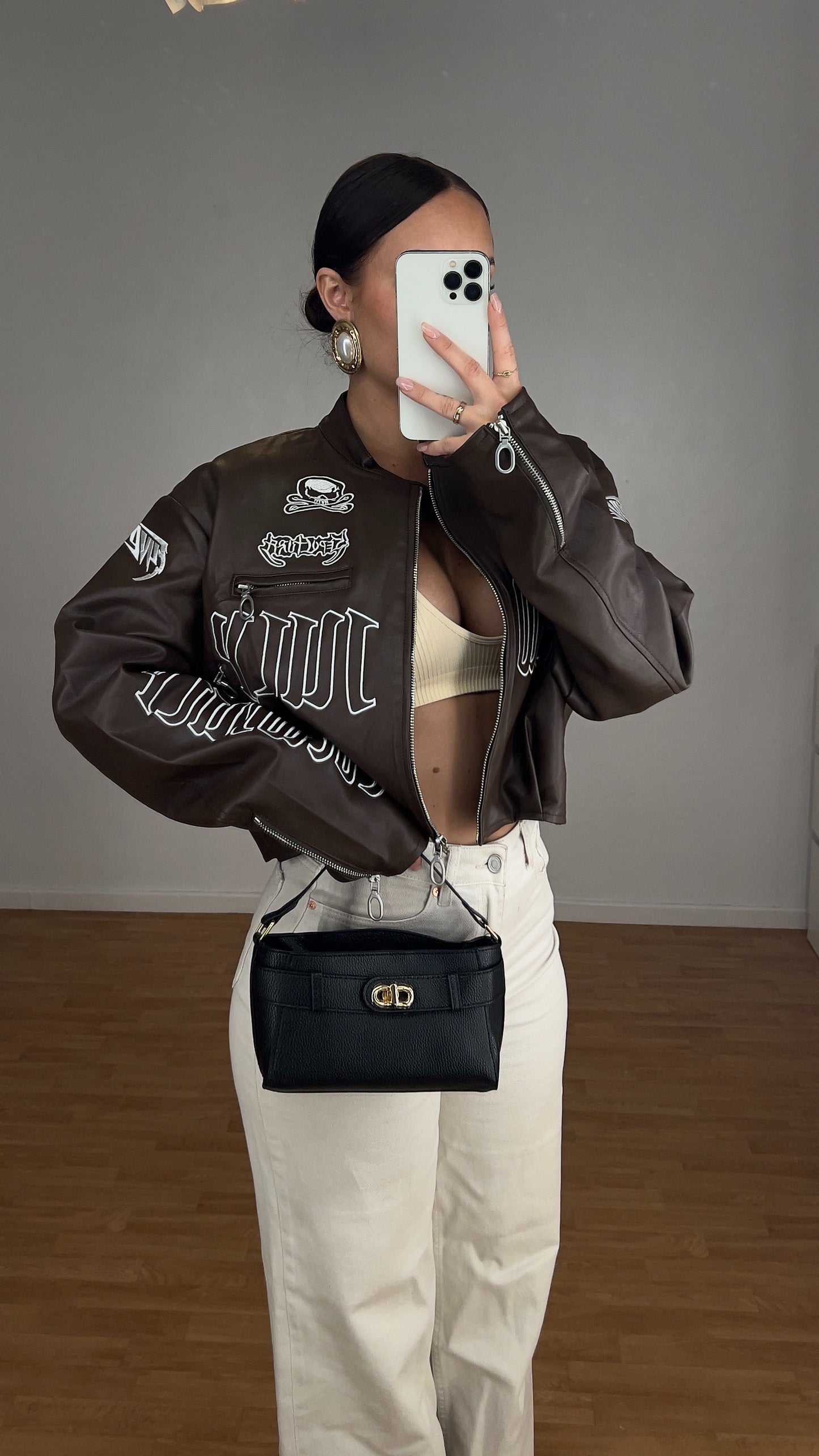 Veste moto loose - chocolat