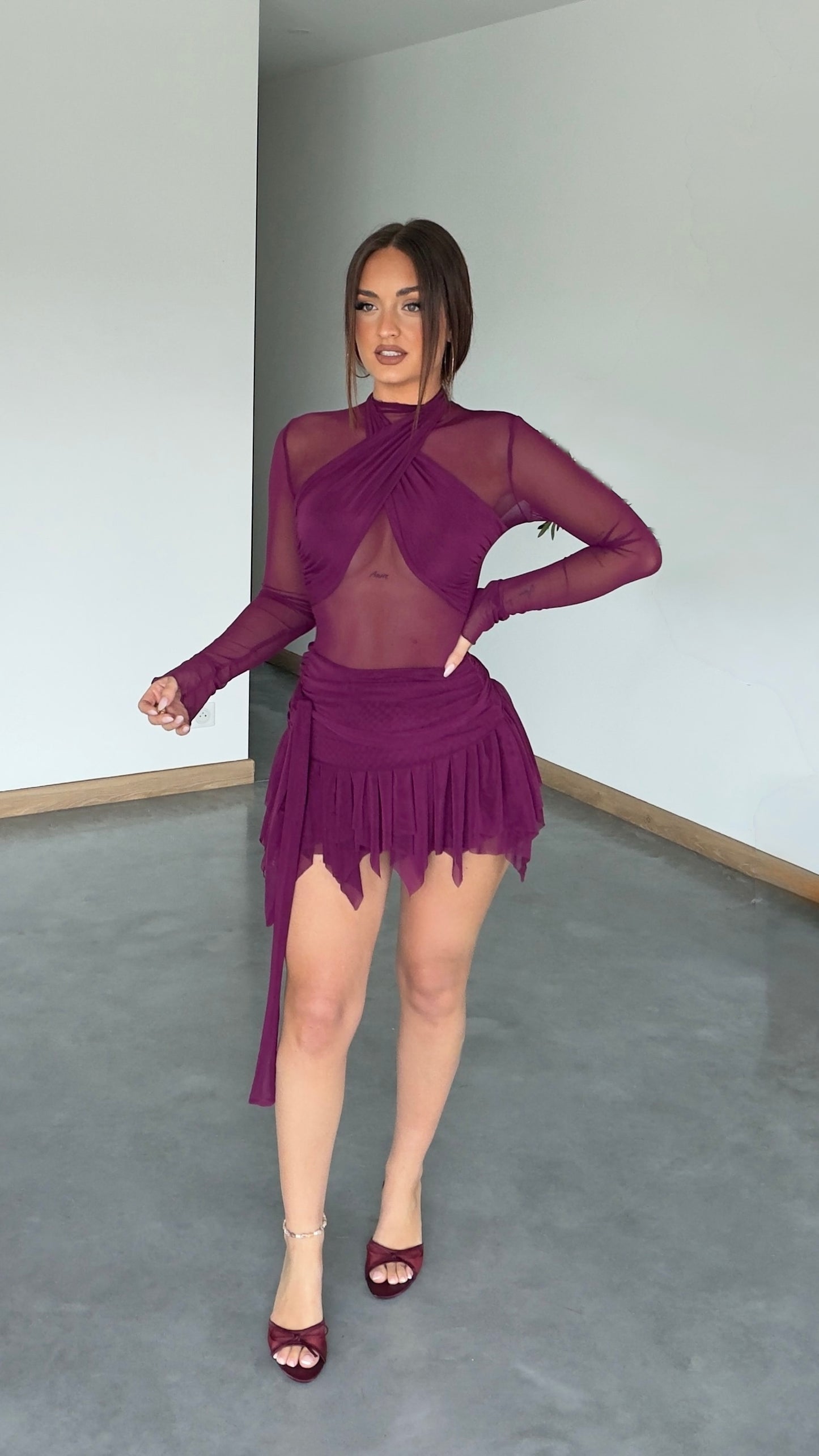 Robe tulle courte - bordeaux