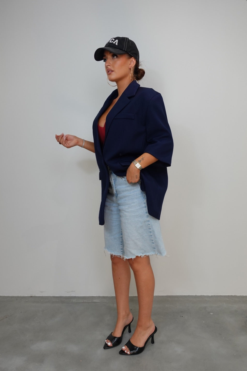 Blazer manches courtes loose - bleu marine