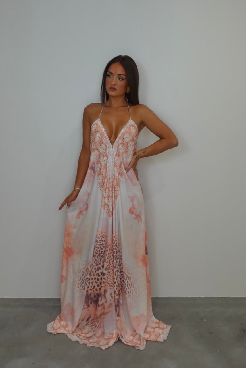 Robe bohème dos nu - saumon