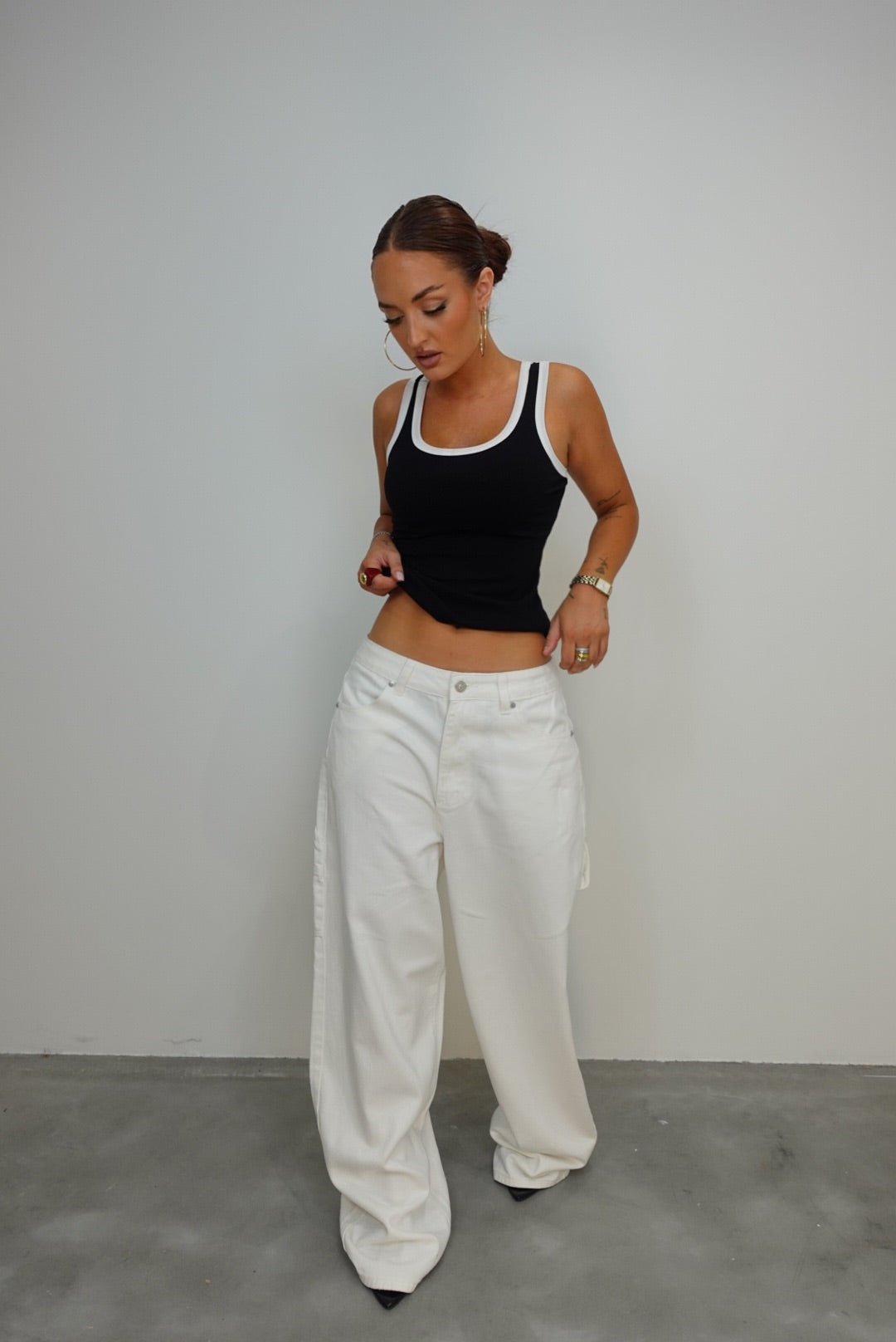 Jeans loose taille basse - blanc