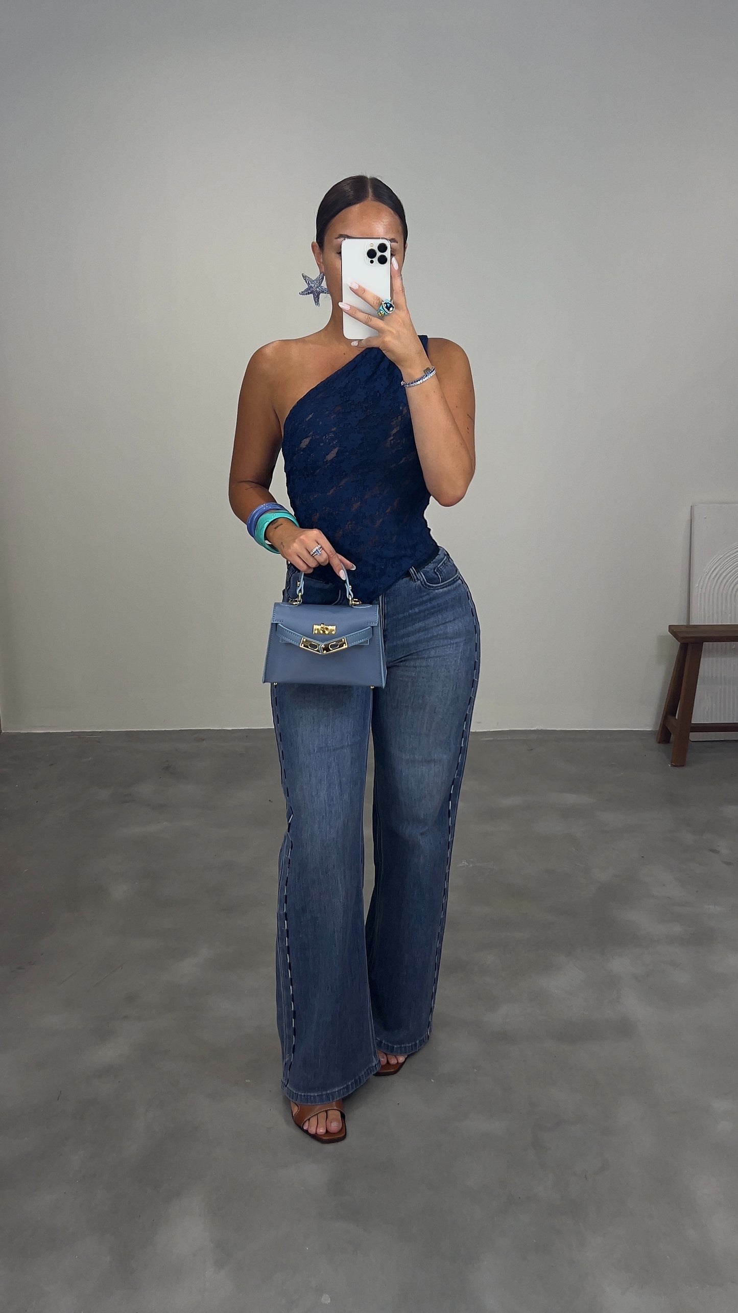 Haut asymétrique dentelle - bleu marine