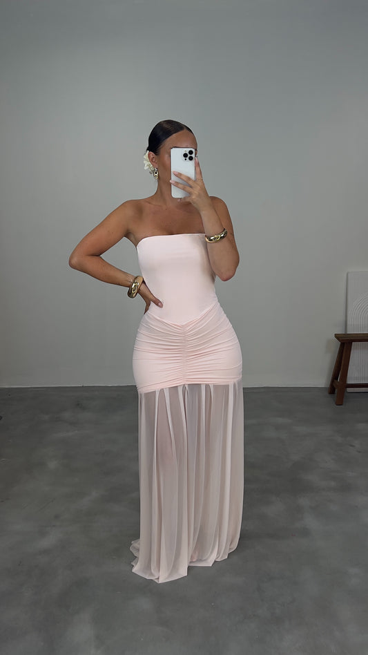 Robe longue voilages - rose