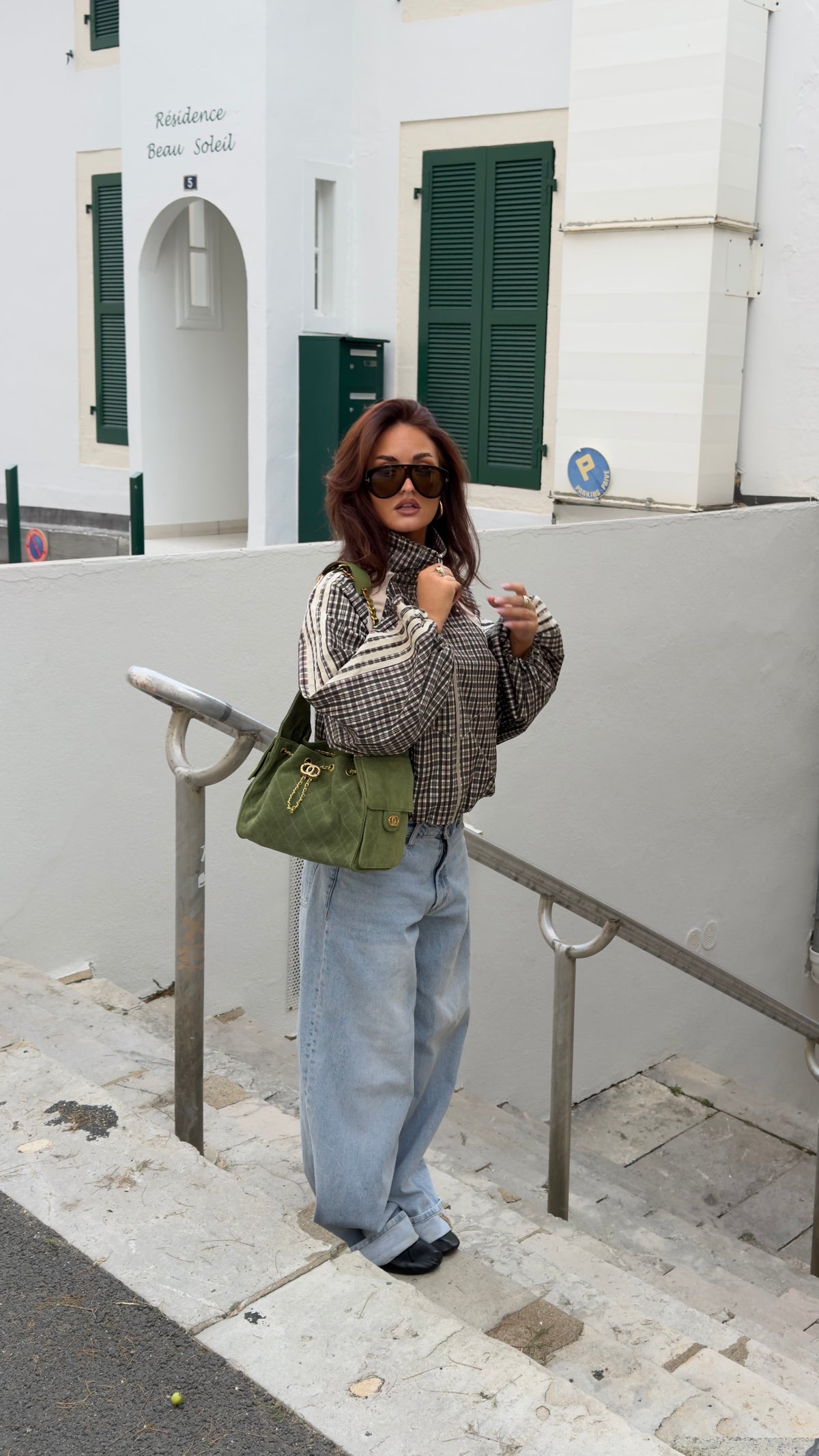 Veste loose à carreaux - kaki