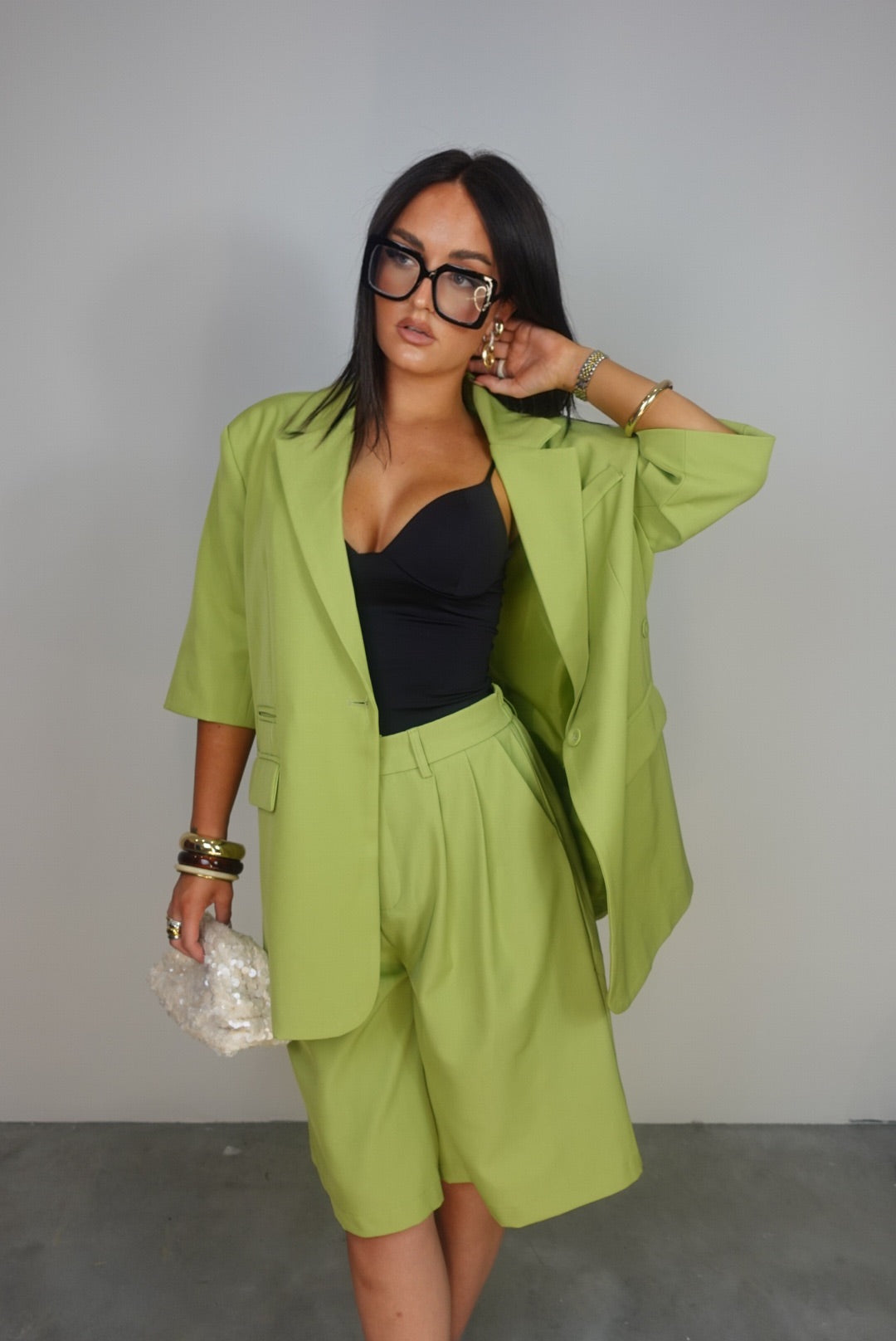 Ensemble blazer/bermuda - vert olive