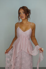 Robe longue bohème dentelle - rose