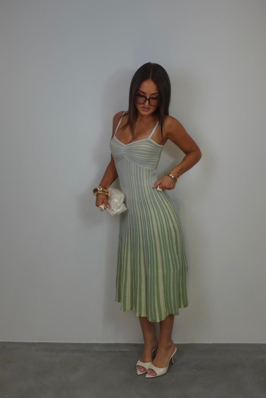 Robe en maille à paillettes - verte