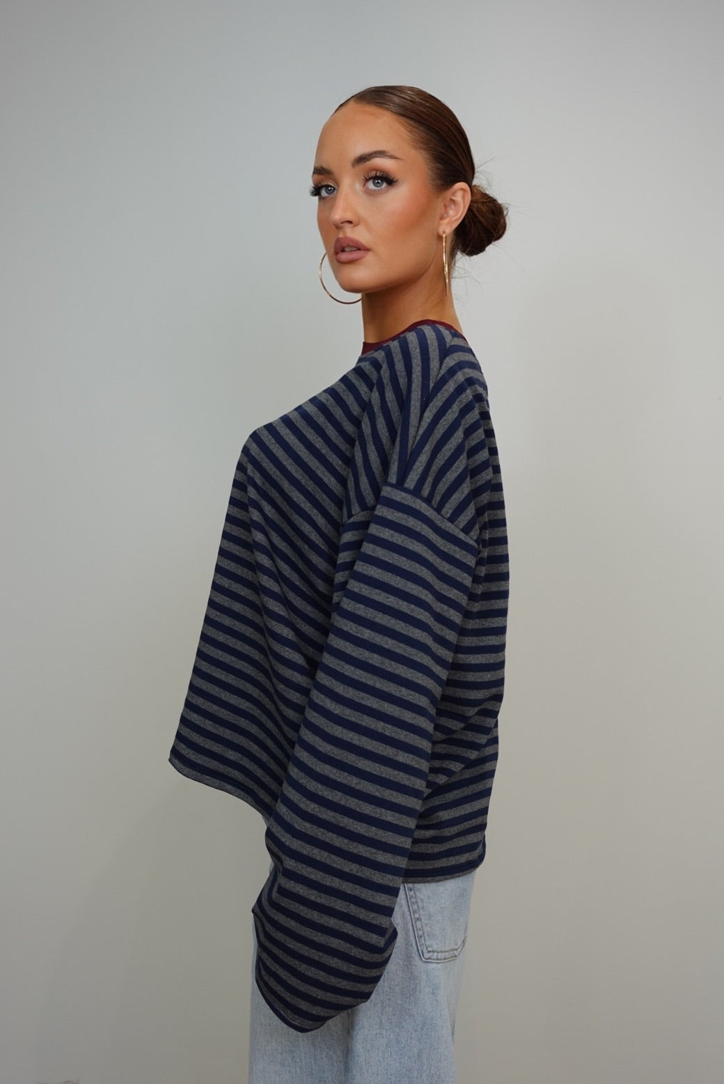 Marinière manches longues - gris/bleu marine