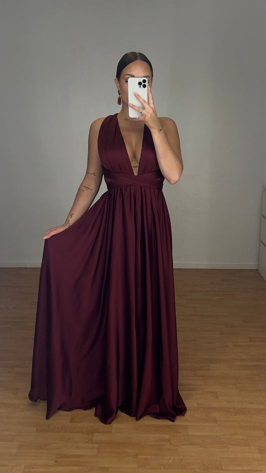 Robe satinée modulable - bordeaux
