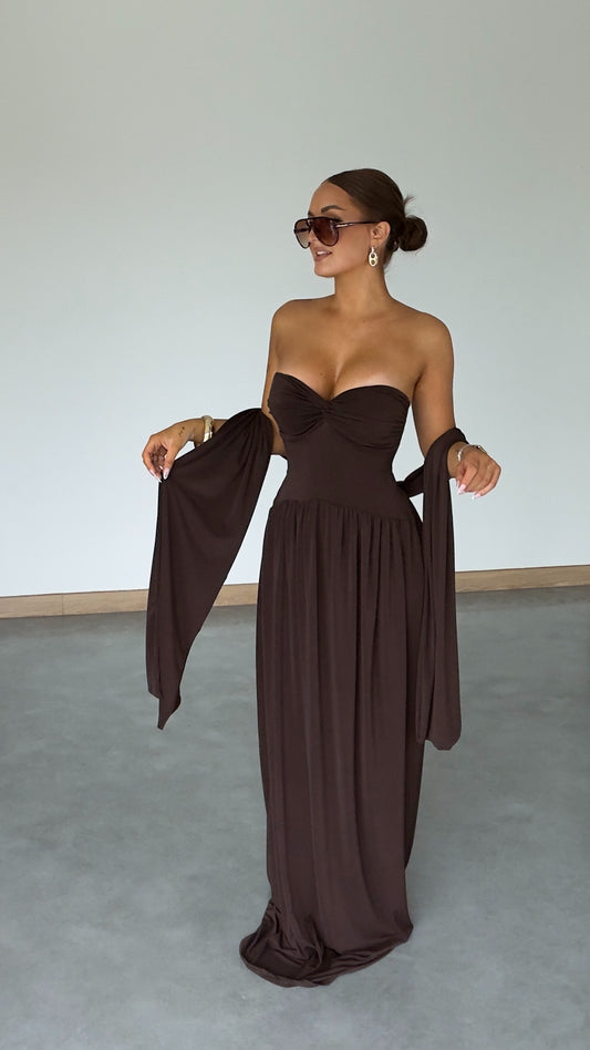 Robe bustier écharpe - chocolat