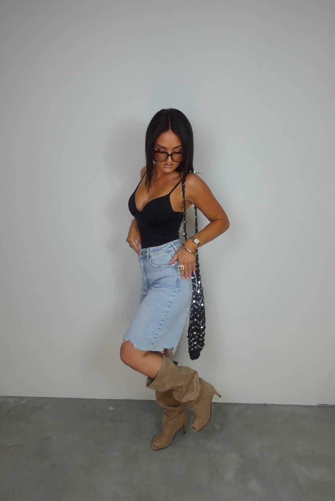 Bermuda taille haute en jean
