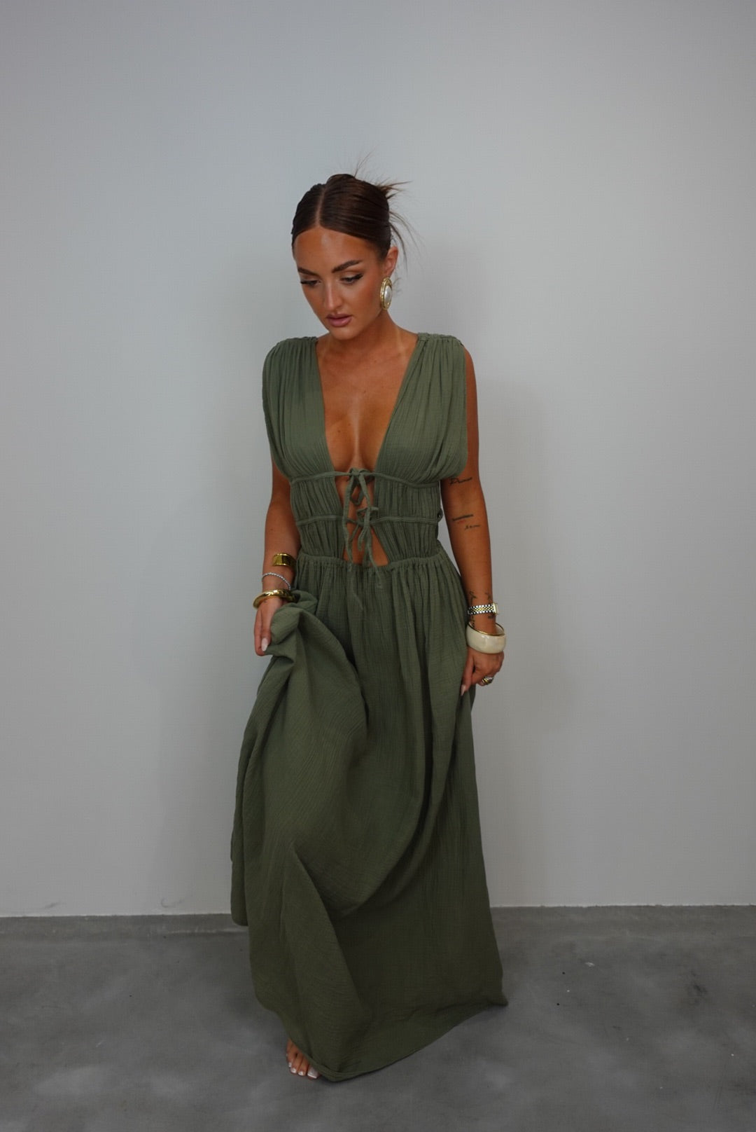 Robe gaze de coton - kaki