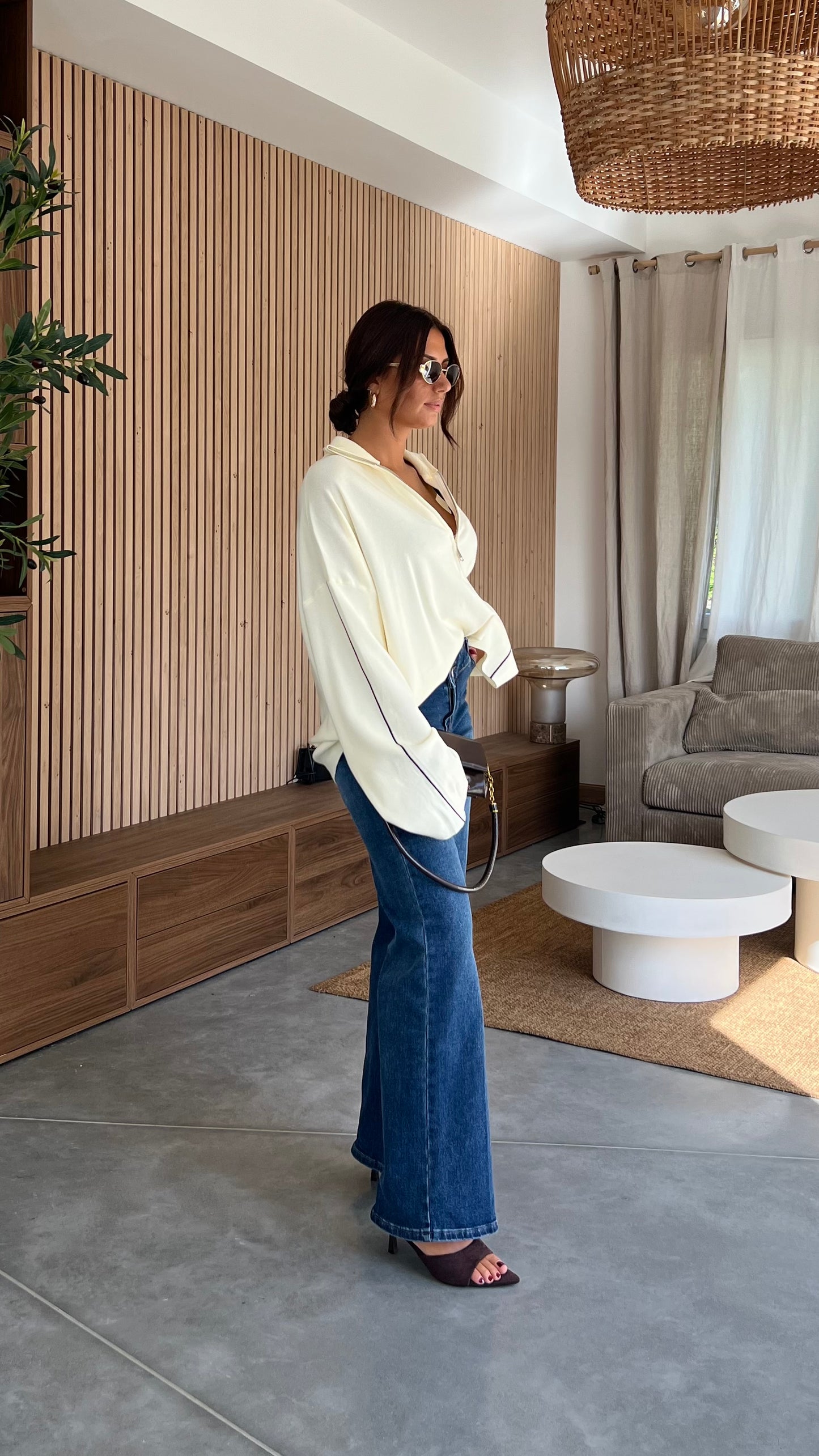 Pull avec bandes - crème