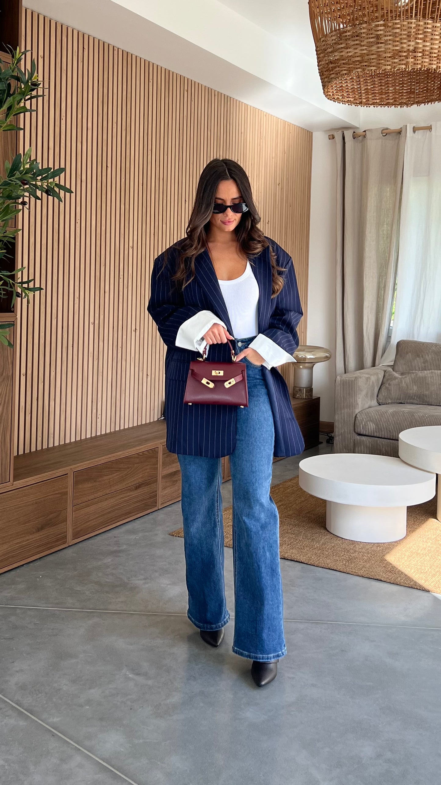 Blazer oversize rayé - bleu marine