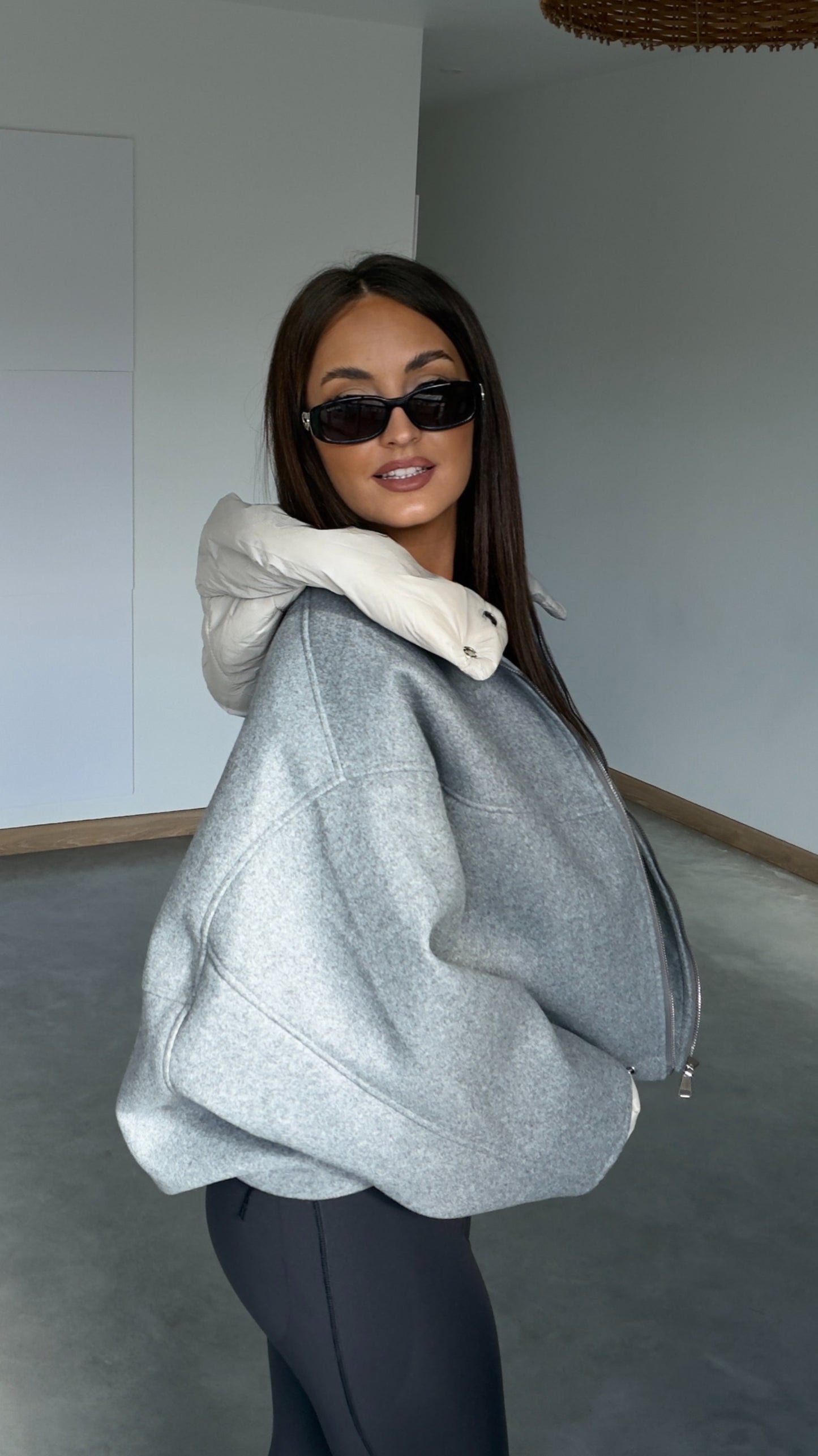 Manteau bi matière - gris