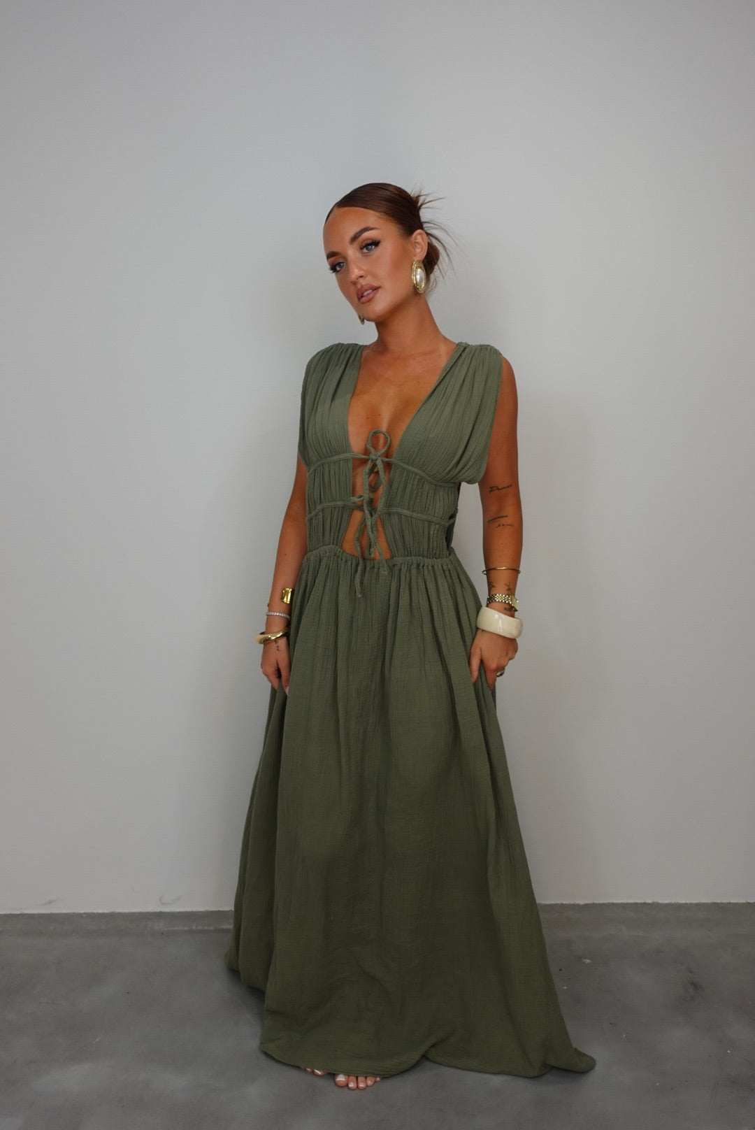 Robe gaze de coton - kaki