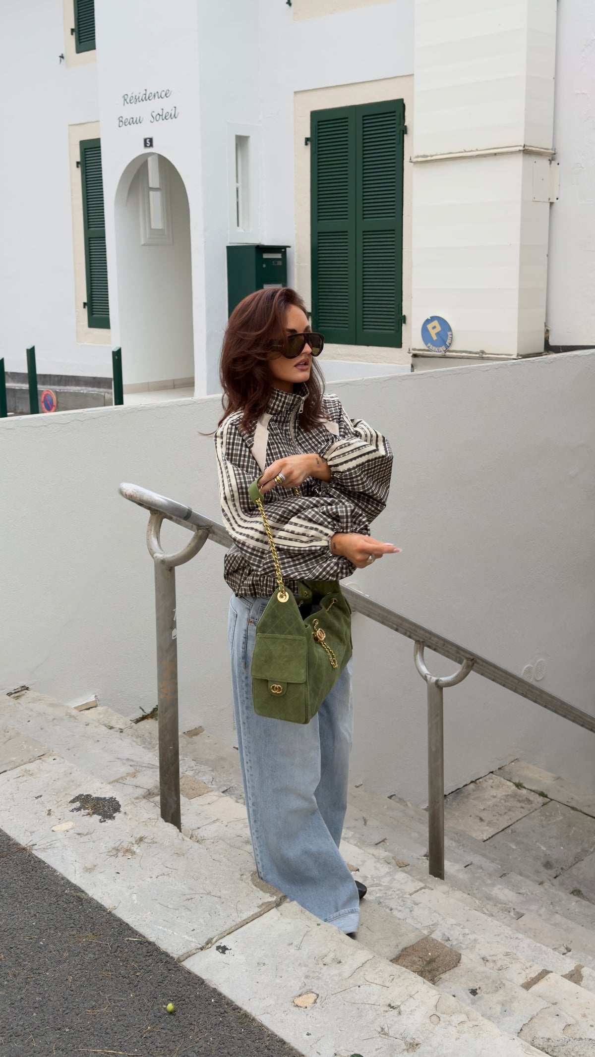 Veste loose à carreaux - kaki