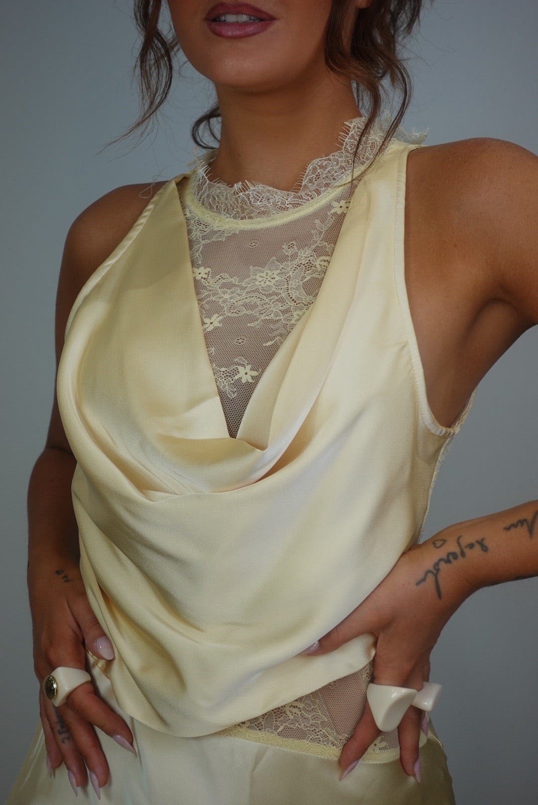 Robe longue dentelle - jaune