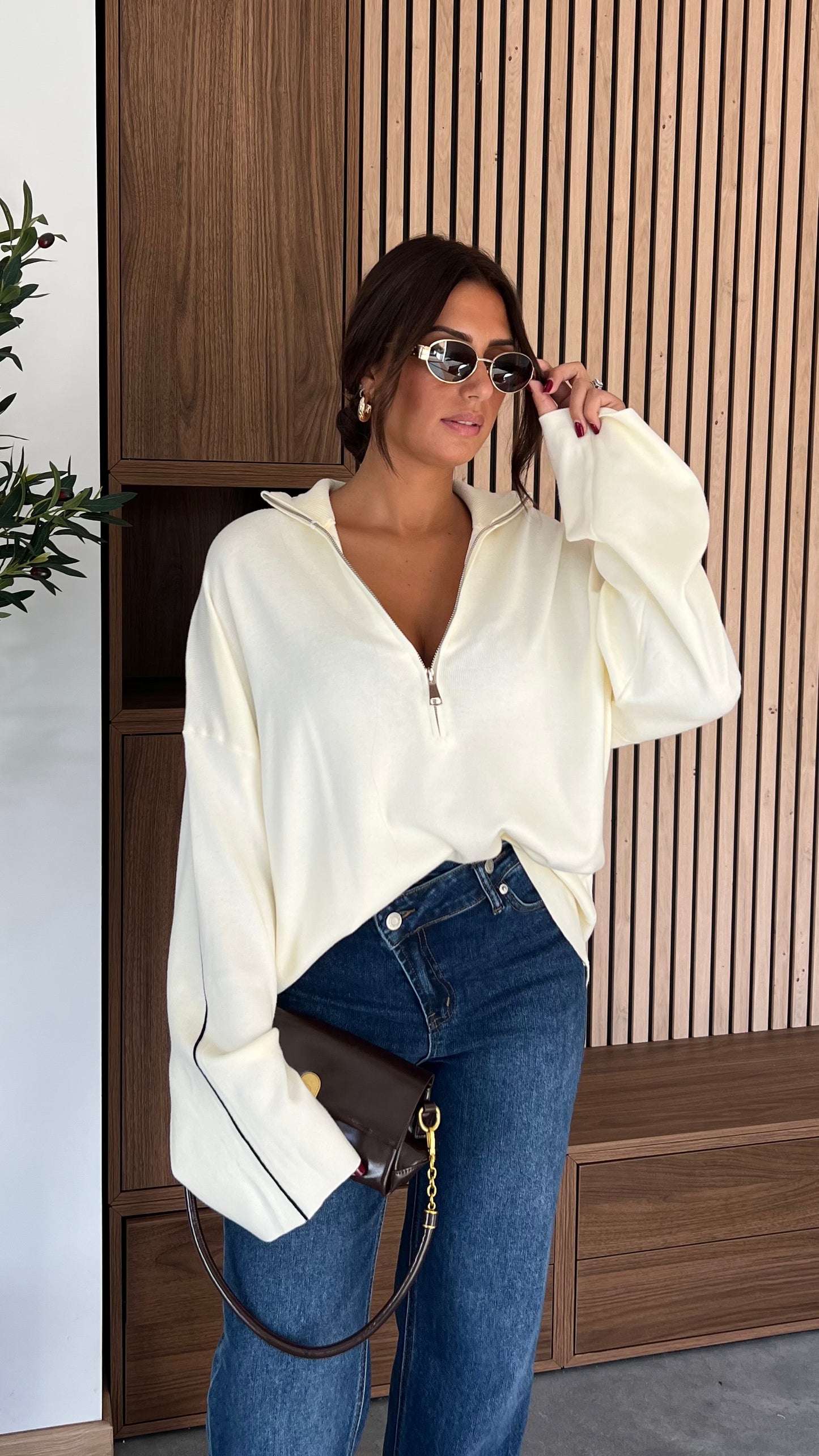 Pull avec bandes - crème