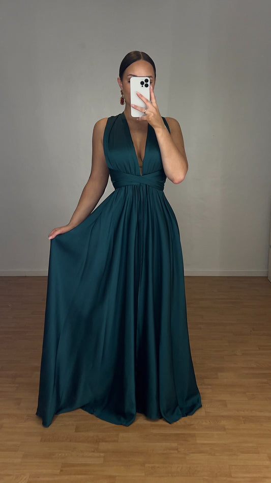 Robe satinée modulable - vert sapin