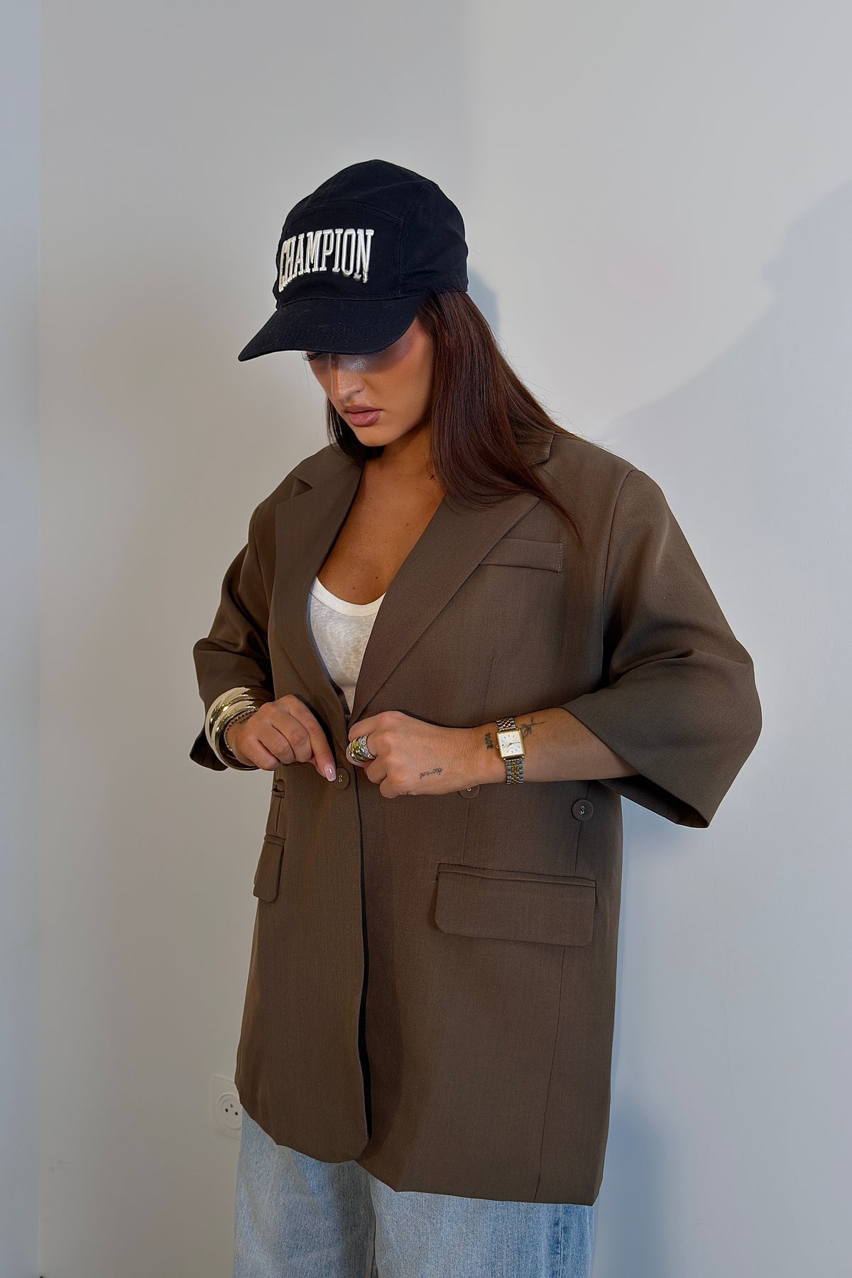 Blazer manches courtes loose - chocolat