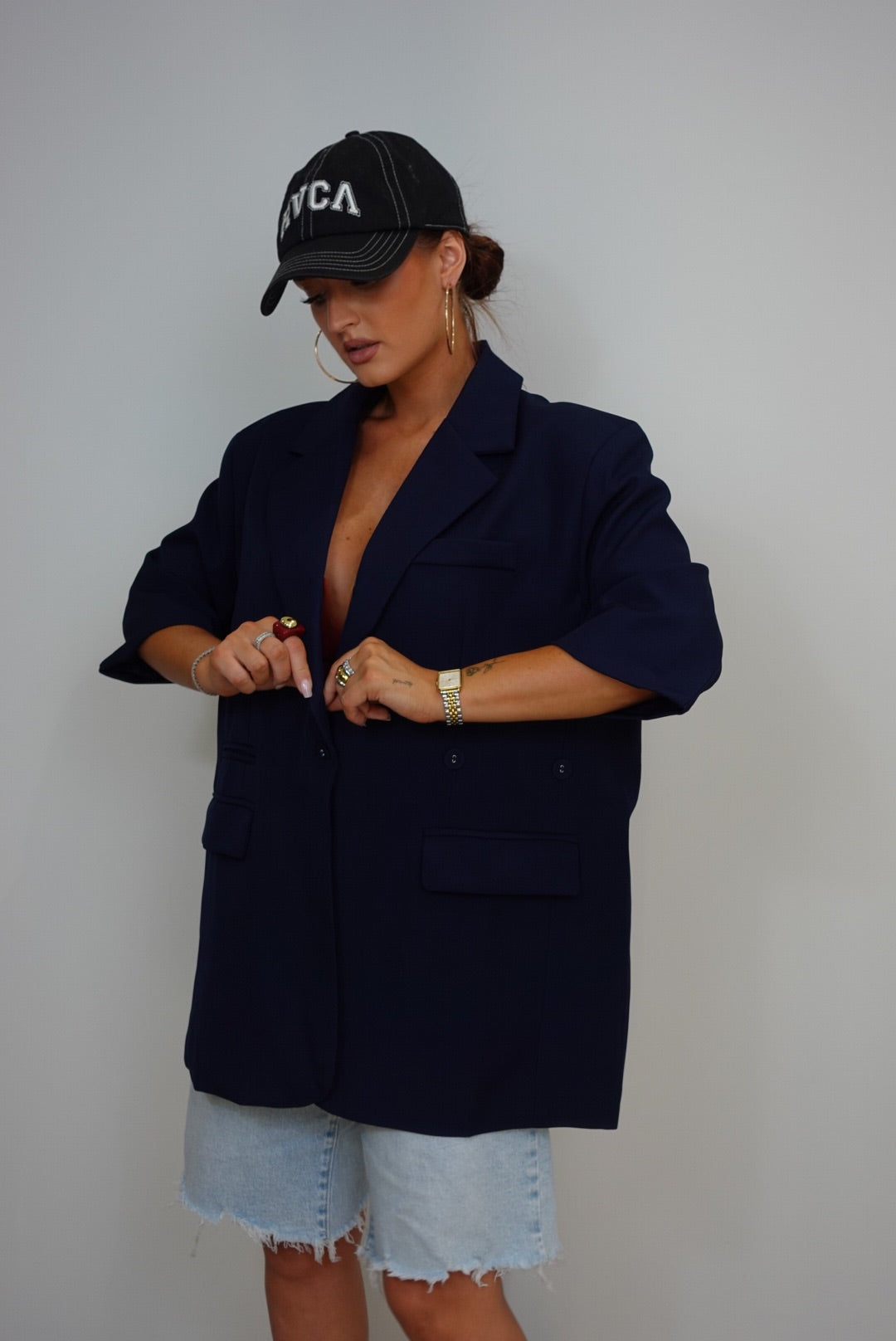 Blazer manches courtes loose - bleu marine