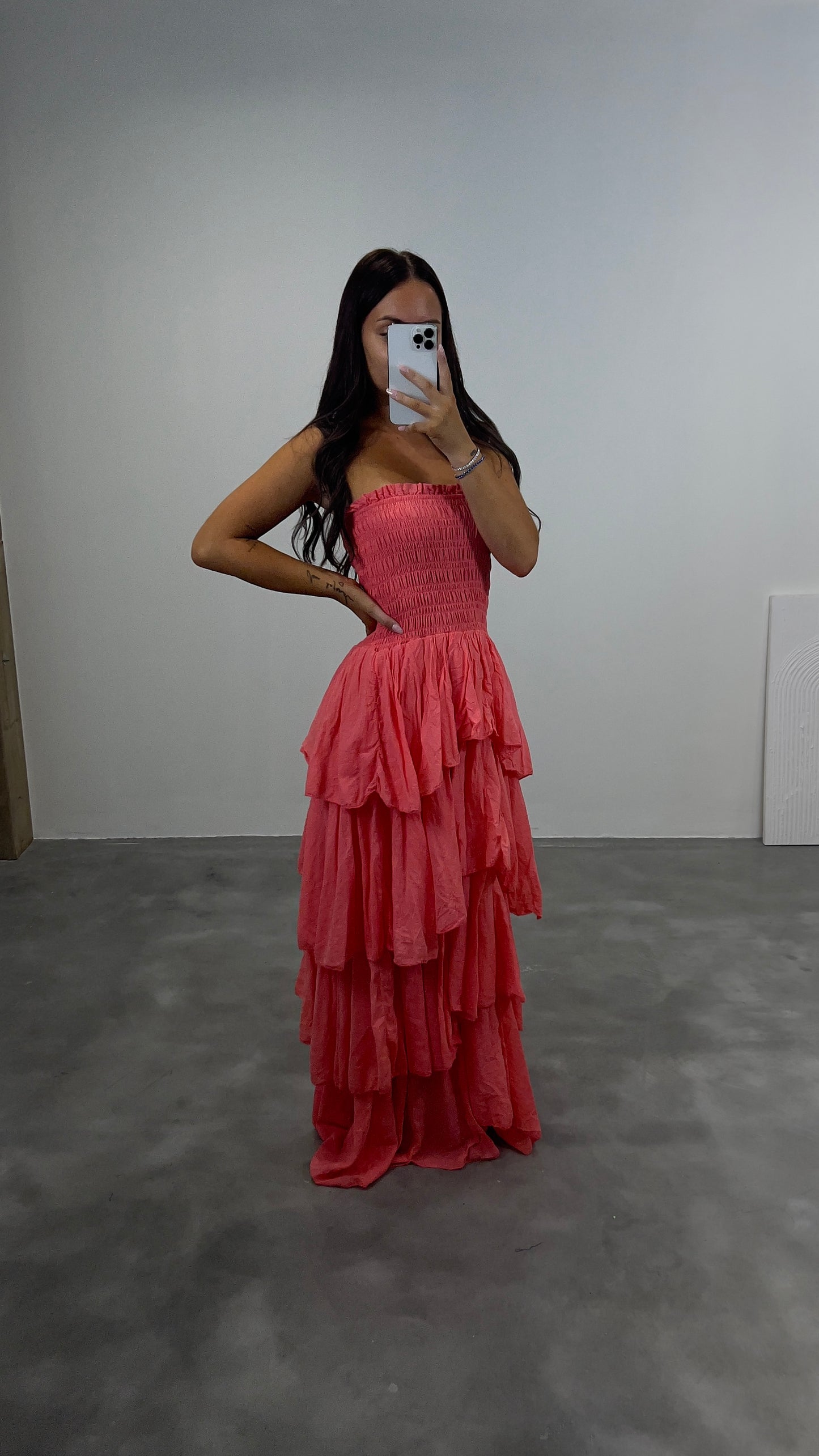 Robe bustier volants corail
