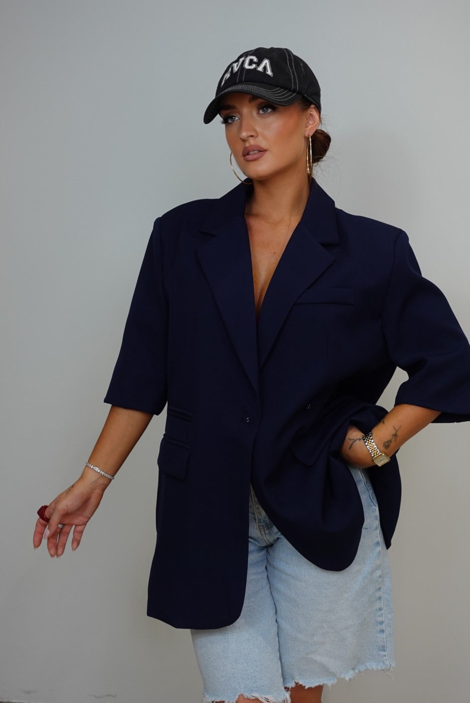 Blazer manches courtes loose - bleu marine