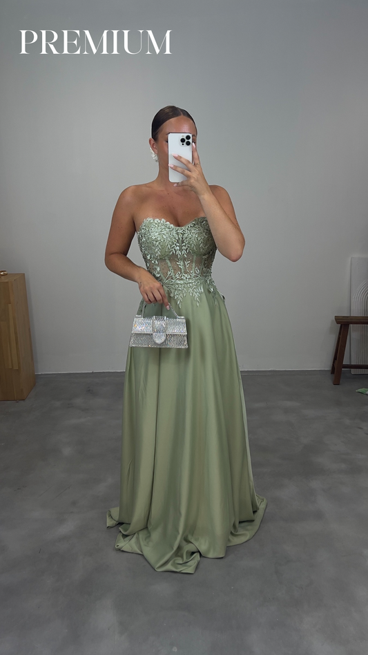 Robe bustier dentelle - vert sauge PREMIUM