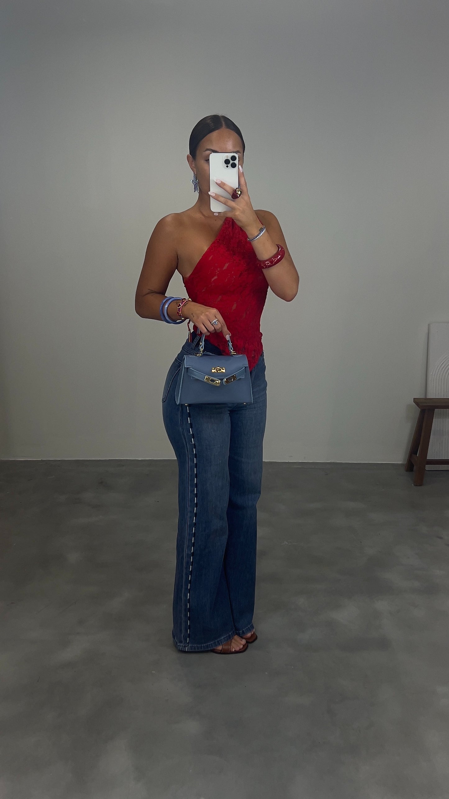 Haut asymétrique dentelle - rouge