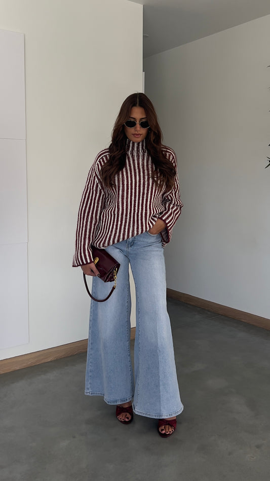 Gilet rayé col haut - bordeaux