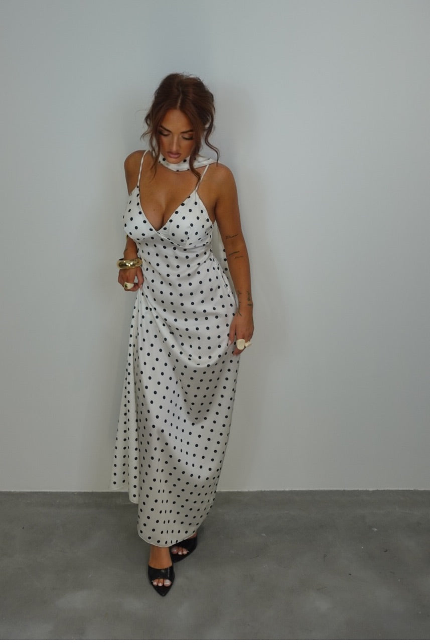 Robe longue à pois - blanche
