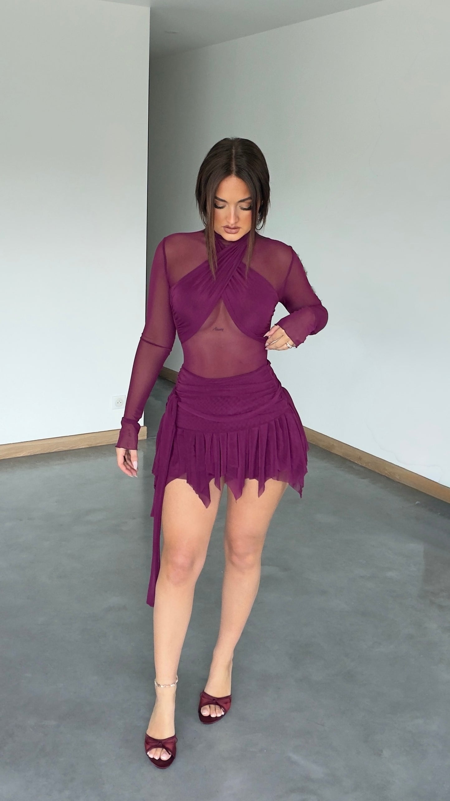 Robe tulle courte - bordeaux