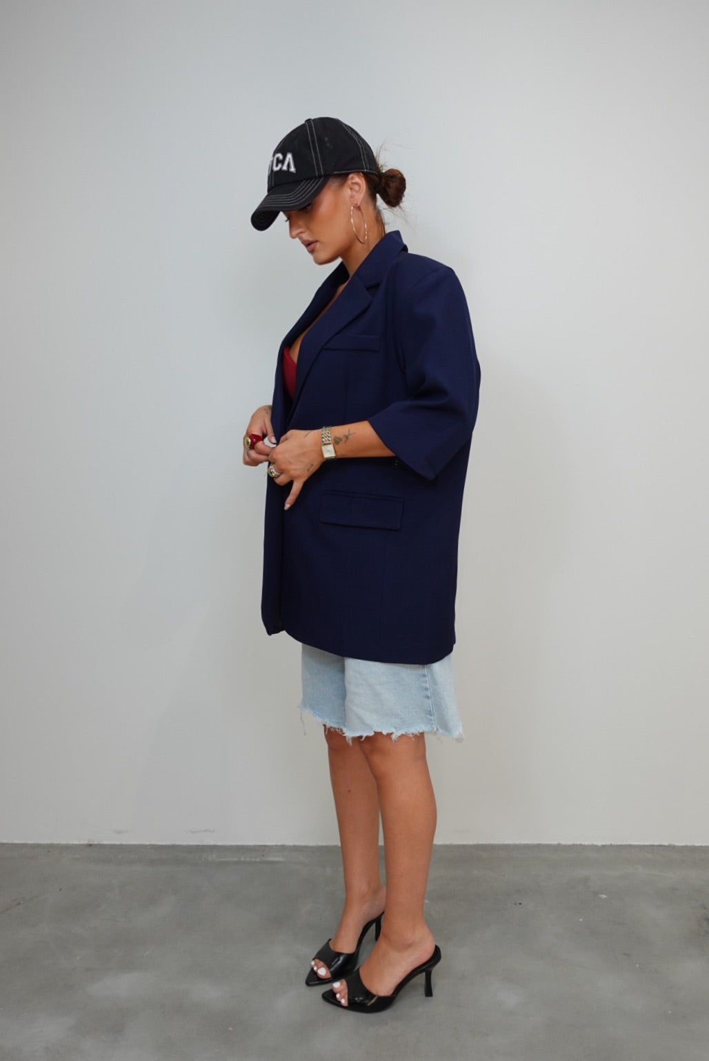 Blazer manches courtes loose - bleu marine