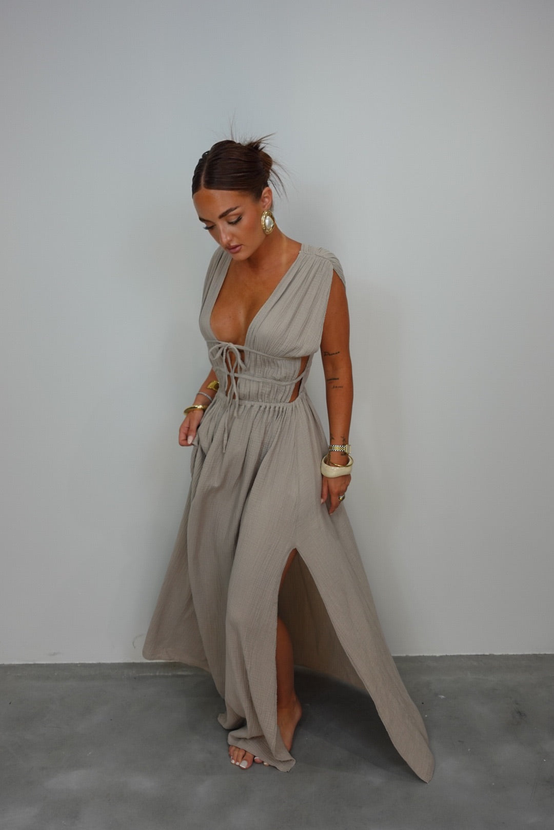 Robe gaze de coton - taupe