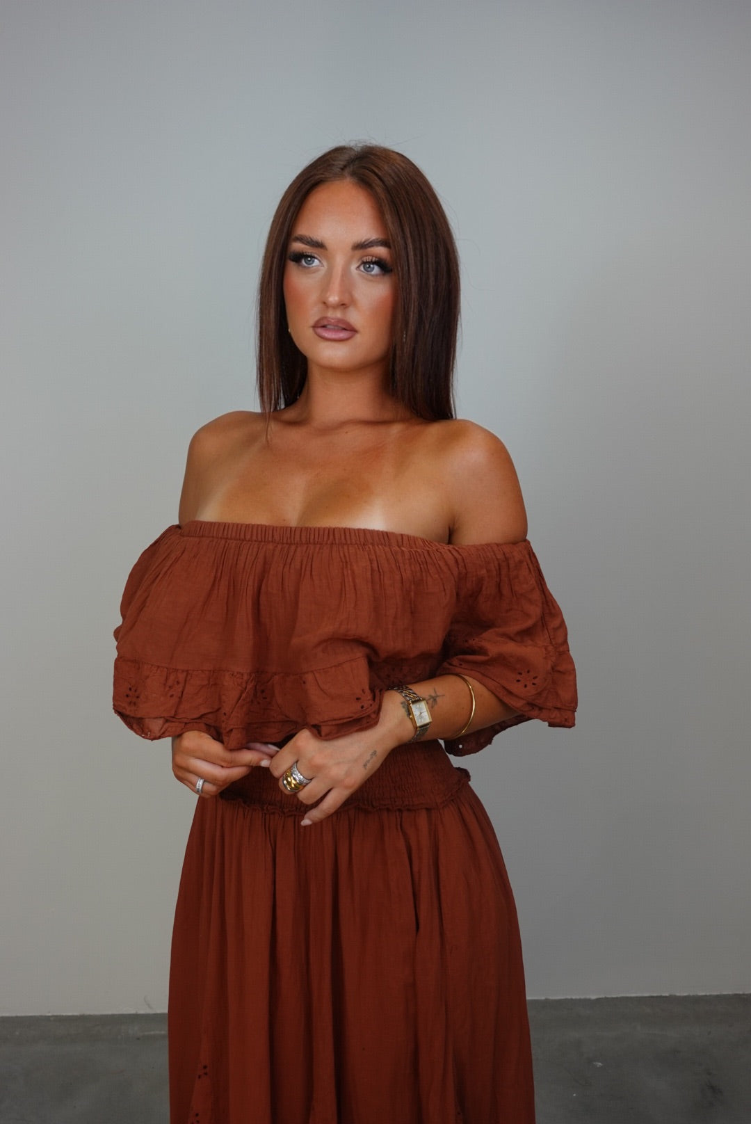 Robe longue brodée - terracotta