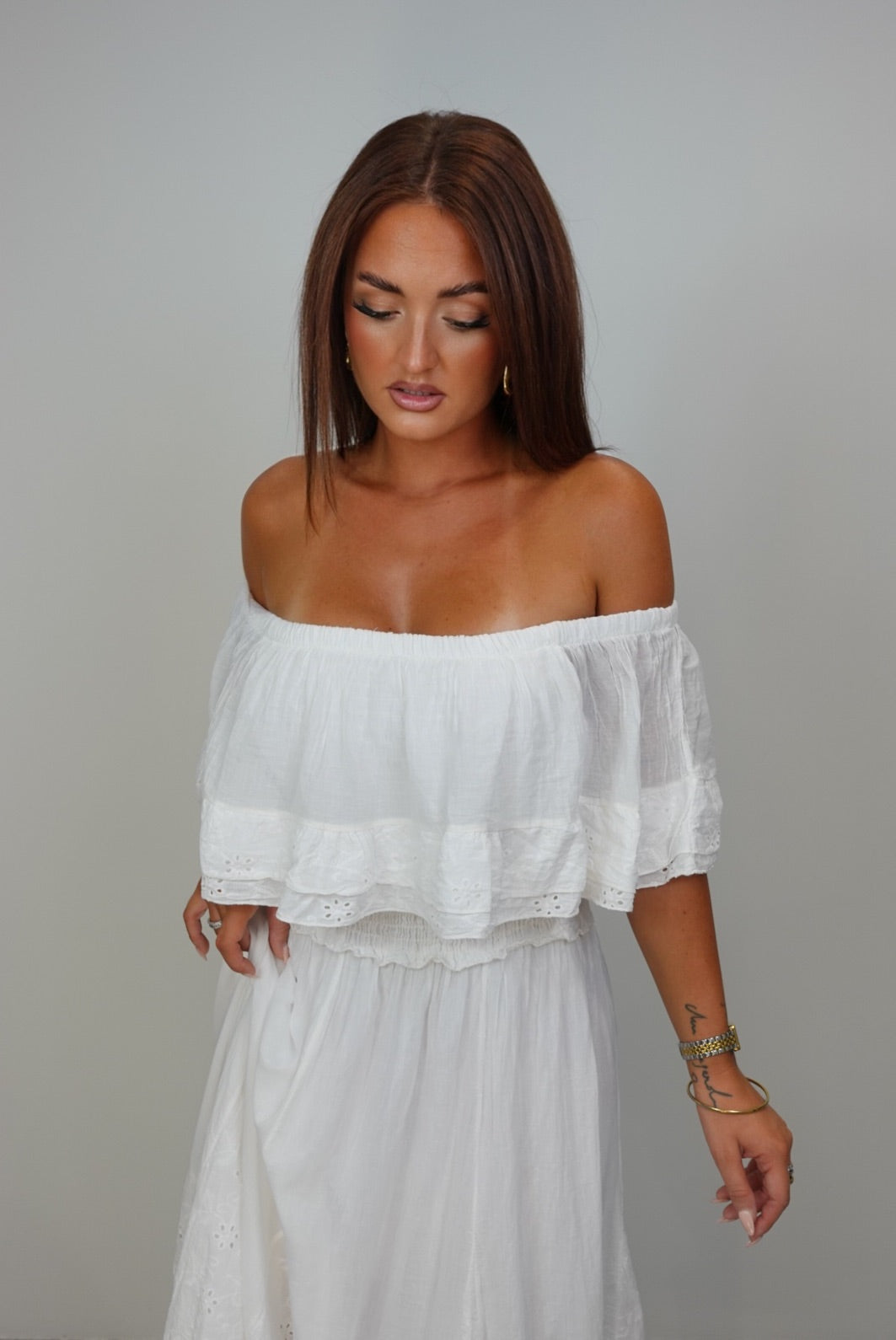 Robe longue brodée - blanche