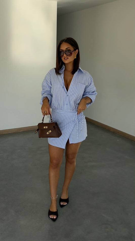 Robe chemise rayée - bleu ciel