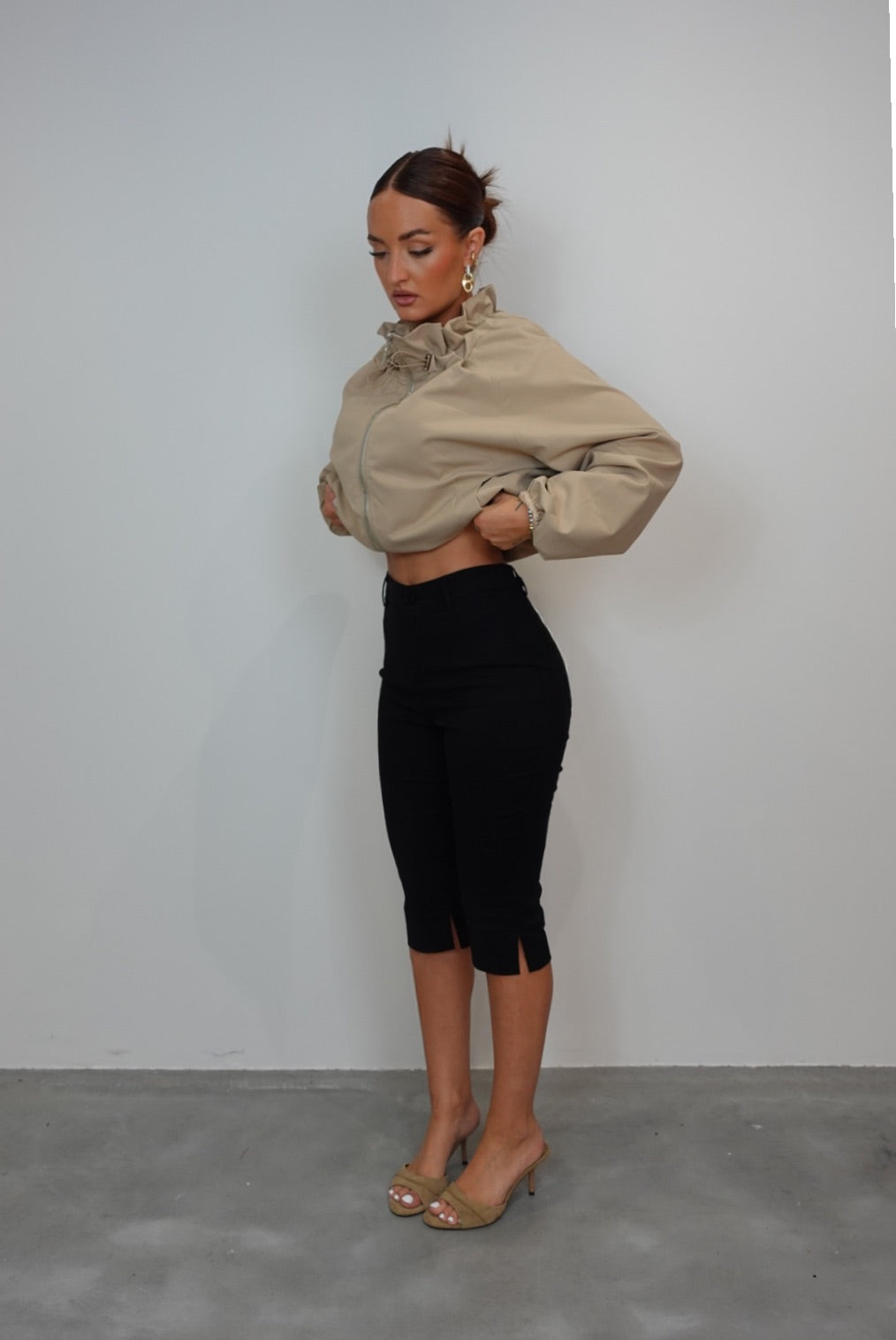 Veste bouffante mi saison - taupe