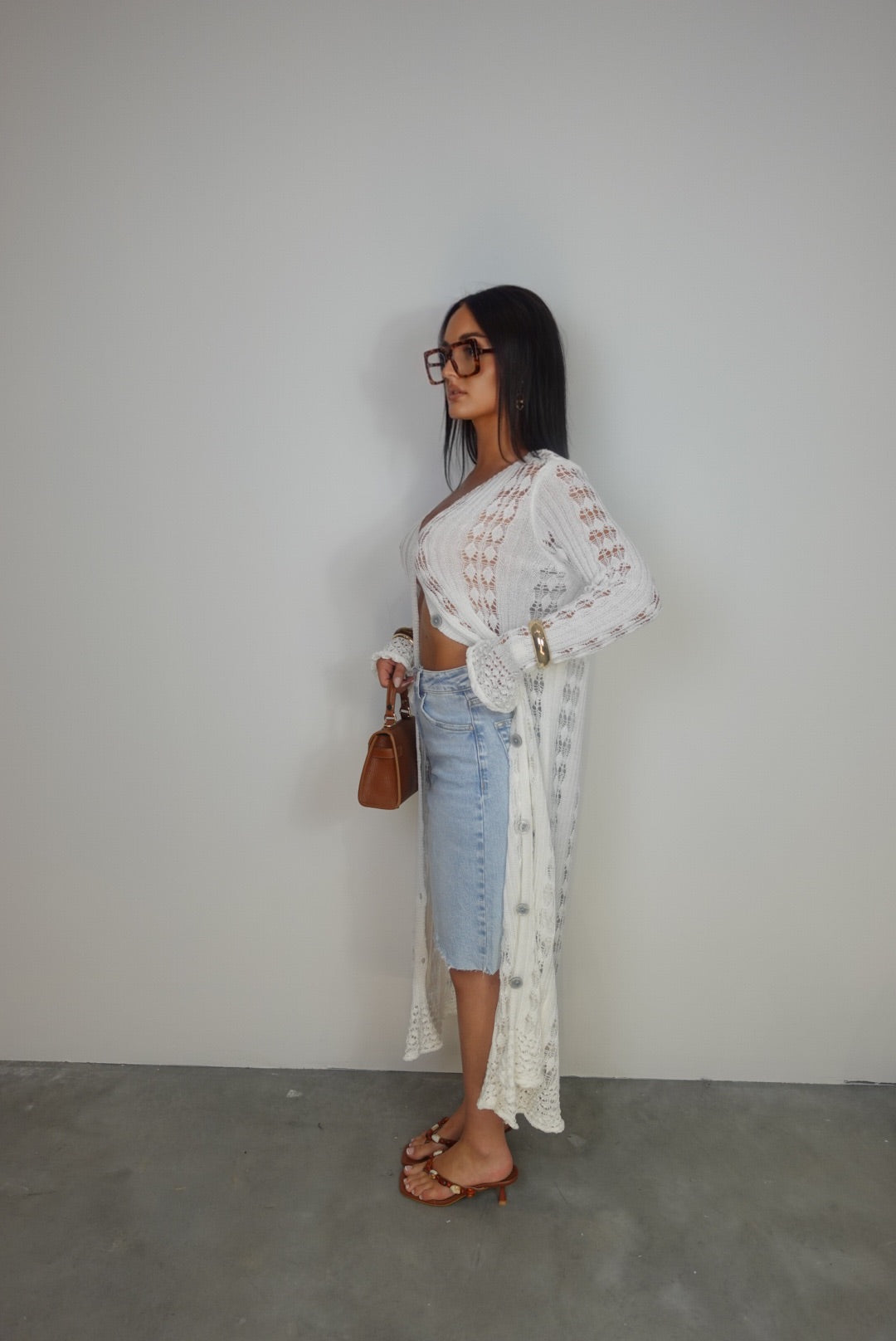 Gilet long en maille - blanc