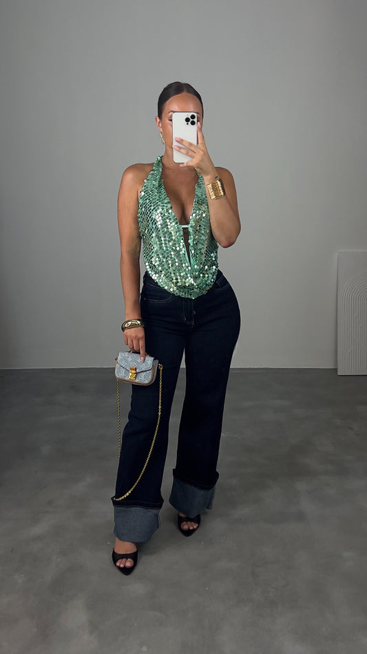 Top plongeant strass - vert
