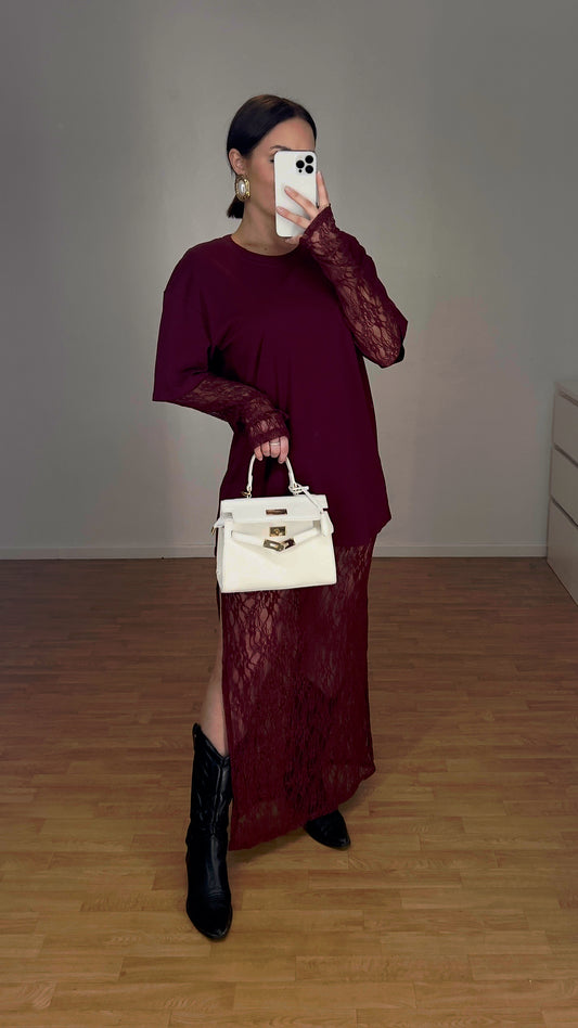 Robe t-shirt dentelle - bordeaux